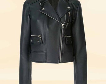 Premium Look Black Biker Leather Jacket | Genuine Soft Sheep Leather Jacket | Women Leather Jacket