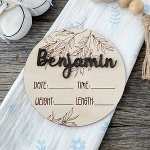 Unisex Minimalist Birth Announcement/Wood Engraved Baby Gift/Engraved wood baby name sign/Wood name plaque