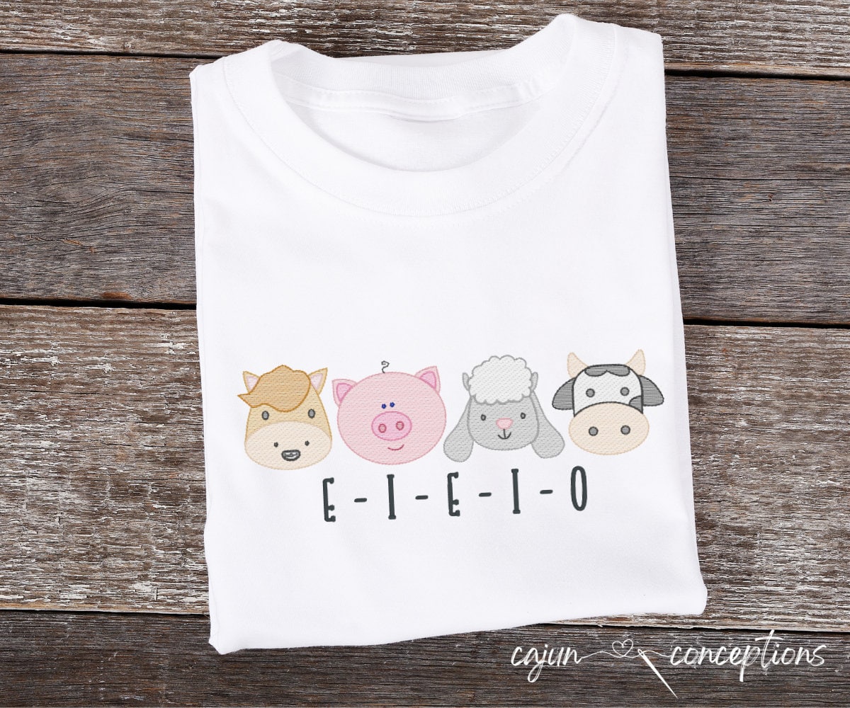 Farm Animal Minis | Old McDonald | E-I-E-I-O | Horse | Pig | Sheep | Cow | Embroidery Design