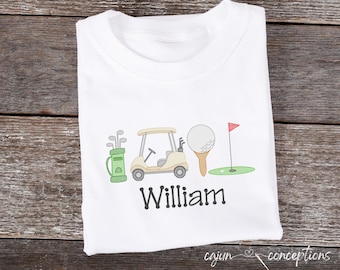 Golf Minis | Golftasche | Golfwagen | Goldkugel + T-Shirt | Golf-Loch + Fahne | Stickdatei