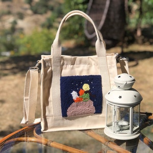 The Little Prince Tote Bag, Little Prince Embroidery, Punch Needle Embroidery, Boy And Fox Tote, Book Lover Bag, Gift For Friends,Le Petite
