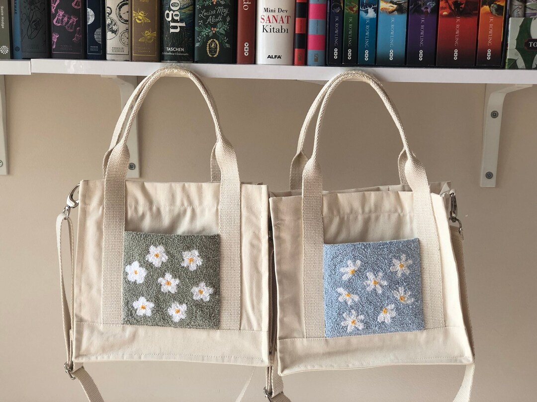 Punch Needle Tote, Summer Tote Bag, Handmade Gift, Crossbody Tote, Hand