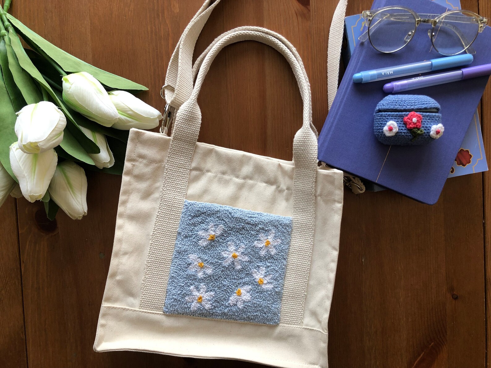 Punch Needle Tote Summer Tote Bag Handmade Gift Crossbody Etsy