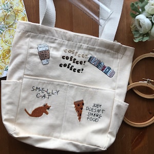 Freunde zeigen thematische Einkaufstasche, handbestickte Tasche, mit Innentaschen, maßgeschneiderte, große Schultertasche, Tasche mit Reißverschluss, umweltfreundliche Tasche