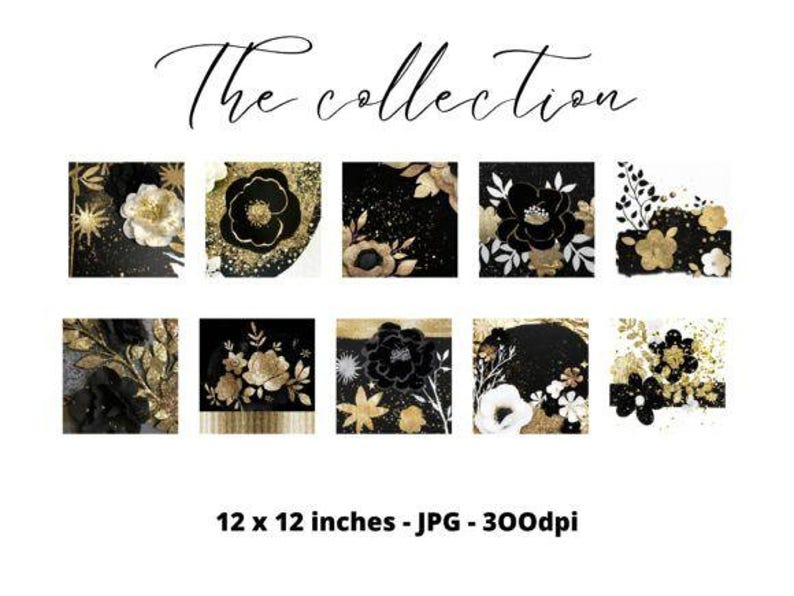 12 Back Gold Floral Digital Paper Pack – Vintage Seamless Decoupage ...