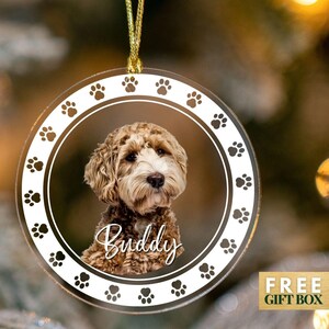 Paw Prints Frame Custom Dog Name Photo Christmas Glass Ornament,Custom Dog Photo,Custom Cat Photo Ornament,Pet Ornament,Dog Lover,Dog Mom