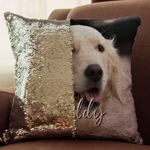 Custom Sequin Pet Photo Pillow: Personalized Dog/Cat Gift