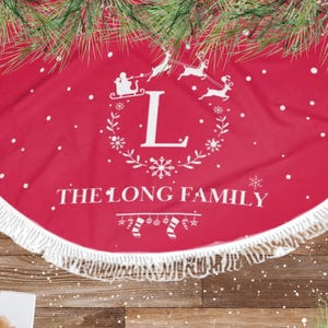 Custom Christmas Tree Skirt with Tassel Edges,Custom Family Name,holiday home decor,Tree collar,Christmas tree skirt,Custom xmas tree skirt