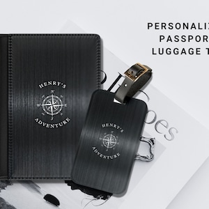 Personalized Faux Leather Passport Cover & Luggage Tag Set
