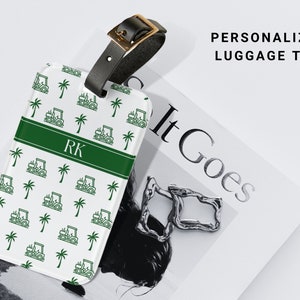 Personalized Golf Luggage Tag: Genuine Leather Monogram Travel Bag Tag
