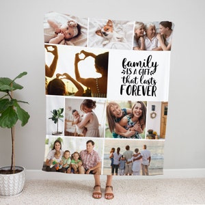 Personalized Picture Collage Blanket with Text,Family Photo Memorial Throw Gift Customized Couple Mom Dad Grandma Daughter Birthday Keepsake