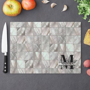 Pearl shell Theme Personalized Glass Cutting Board, Pattern Cut Board,Custom Cutting Board,Monogrammed Glass Cutting Board ,Chopping Board