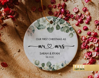 Personalized Couple Ornament 2023, Our First Christmas as Mr. & Mrs. Ornament,Christmas keepsakes,Newlywed Gift, Wedding Ornament Engagement