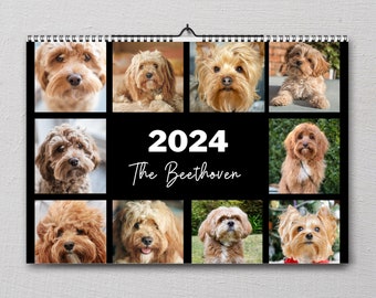 Personalized 2024 wall Dog Photo Calendar,Pet Calendar,Puppy Calendar,top dog breeds, Dogs in pictures,dogs,yearly,dogs,best custom calendar