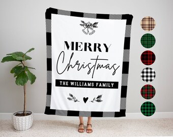 Couverture à carreaux de Noël personnalisée : cadeau de nom de famille personnalisé