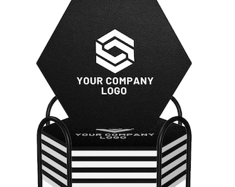 Custom Logo Ceramic Coasters with Holder - Corporate Gift Set