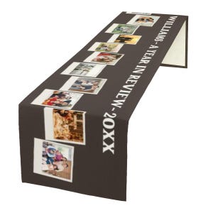 Chemin de table personnalisé en lin avec photo de famille : cadeau de Noël bilan de l'année