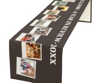 Custom Family Photo Linen Table Runner: Christmas Year in Review Gift