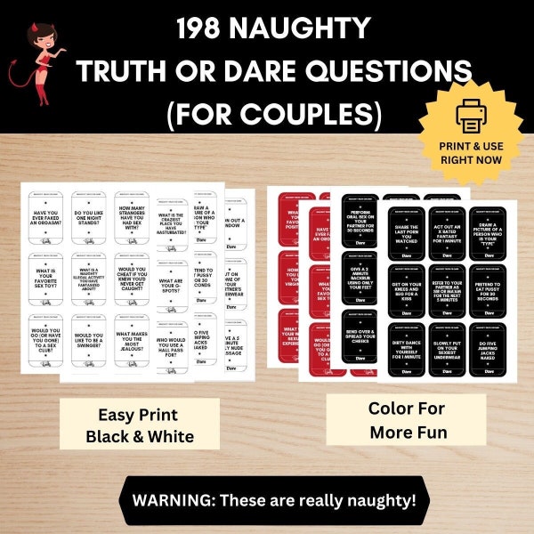 198 Naughty Adult "Truth Or Dare" || Printable Cards For Couples || Digital Download || Date Night Game, Couples Game, Kinky Game, BDSM Game