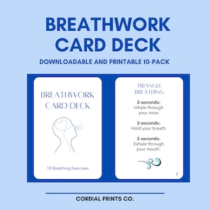 Breathwork-kaartenstapel • 10 afdrukbare kaarten • Ademhalingsoefeningen en ademideeën voor alle leeftijden