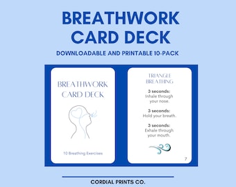 Baralho de cartas de respiração • 10 cartas para impressão • Exercícios de respiração e ideias de respiração para todas as idades