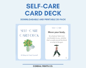 Self-Care Card Deck • 20 Printable Cards • Self Care Activities, Ideas, and Inspiration for All Ages