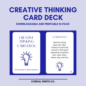 Baraja de cartas de pensamiento creativo • 10 cartas imprimibles • Técnicas e ideas creativas para todas las edades