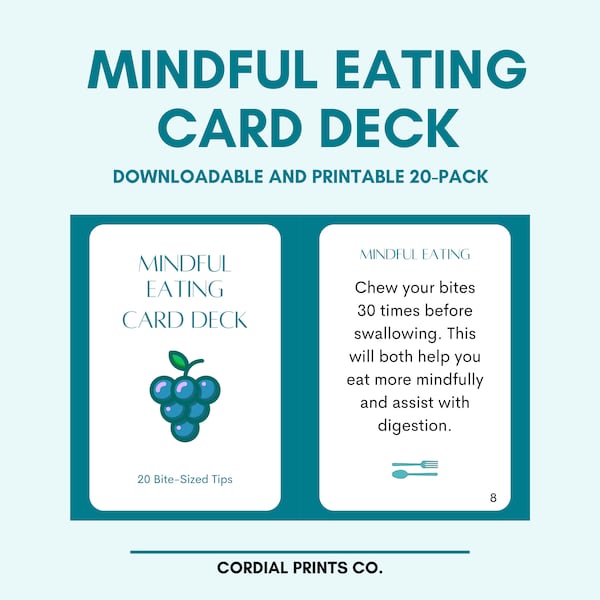 Mindful Eating Card Deck • 20 Printable Cards • Mindful Eating Techniques and Ideas for All Ages