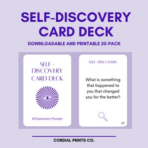 Self-Discovery Card Deck • 20 Printable Cards • Self-Discovery Prompts, Ideas, and Inspiration for All Ages