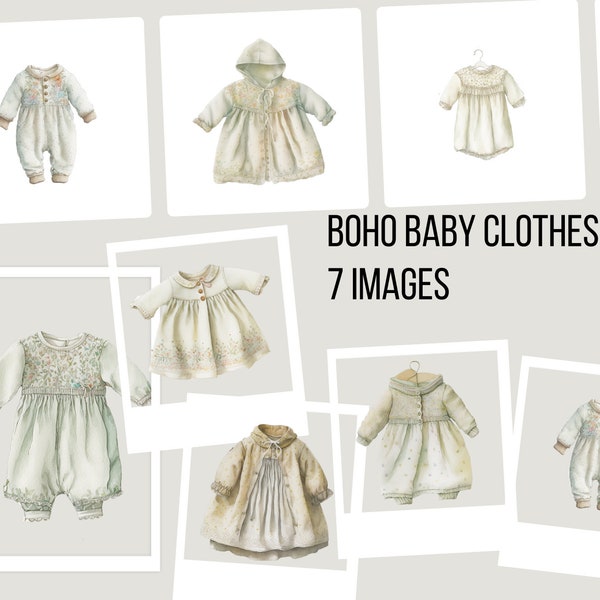 Vintage Baby Clothes PNG Clipart Baby Shower Clip Art Boho Baby Clipart Minimalist Baby Clothes, Instant Download Commercial Use No License