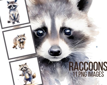 Raccoon Clipart PNG Critter Art PNG Woodland Creature Clipart, Nursery Wall Art, Instant Download, Commercial Use, Junk Journal, Paper Craft