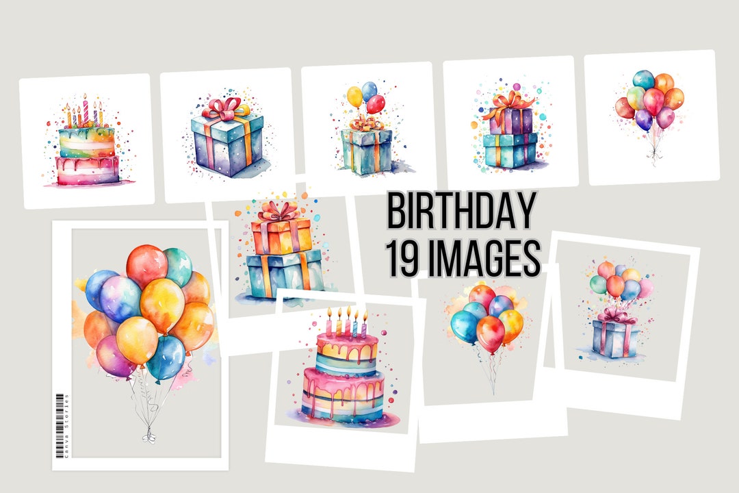 Birthday Clipart Bundle PNG Clipart Balloon Birthday Cake Art Present ...