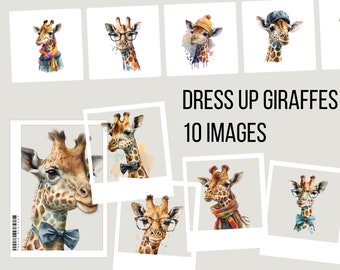 Whimsical Giraffe Dress Up Clipart Set, Kids' Craft Design Project, Playful Giraffe Clipart, Instant Download, Commercial Use, PNG Clipart