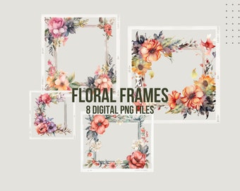 Flower PNG Clipart Floral Frame Antique Floral Wall Art, Junk Journal Paper Craft Commercial Use No License, Instant Download