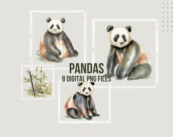 Panda Clipart Set PNG Clipart Panda, Nursery Wall Art, Panda Bamboo Art, Instant Download Commercial Use No License