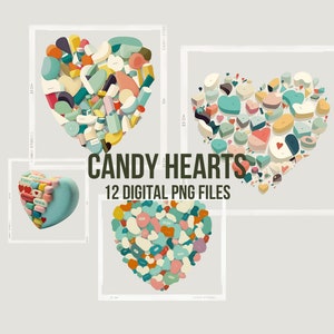 Candy Heart Clip Art Bundle, Digital PNG Files Instant Download, Commercial Use No License, Heart Clipart, Colorful Heart, Valentine Element image 1