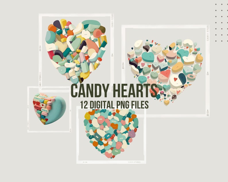 Candy Heart Clip Art Bundle, Digital PNG Files Instant Download, Commercial Use No License, Heart Clipart, Colorful Heart, Valentine Element image 1