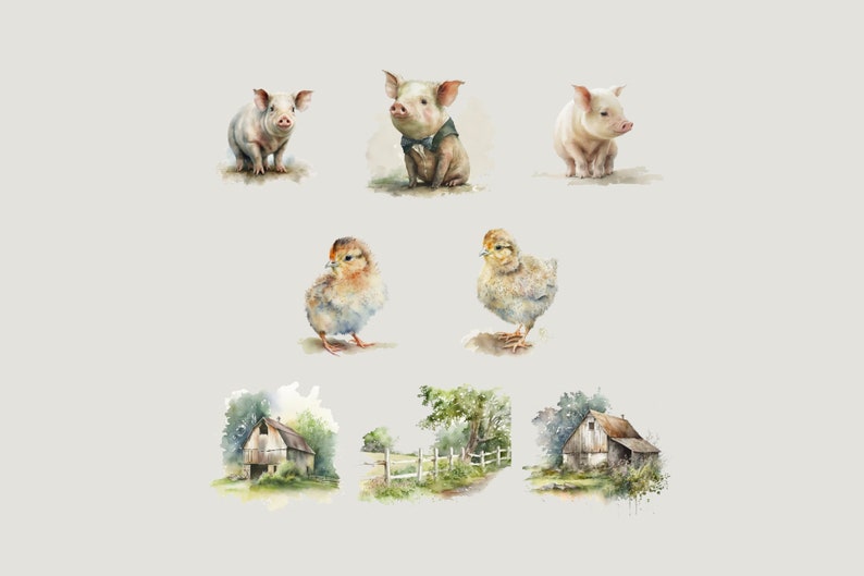 Farm Animal Clipart Set Watercolor Duck Clipart Pig Clip Art - Etsy ...