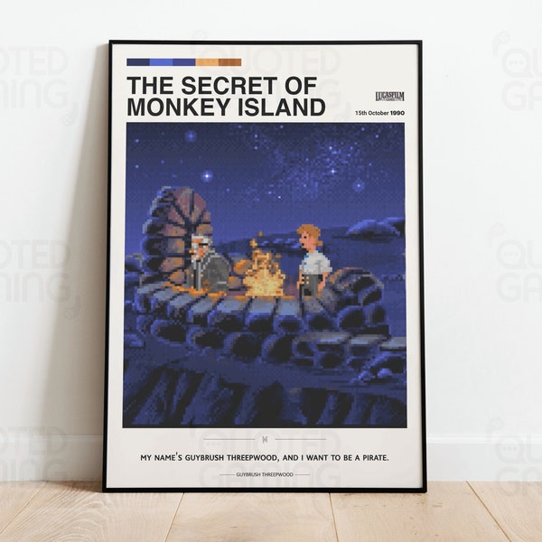 The Secret of Monkey Island (1996) - Video Game Poster, Minimalist, Guybrush Threepwood, Home Decor, Wall Art, Videogame Quotes, LucasFilm