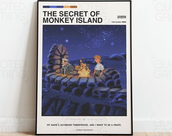 The Secret of Monkey Island (1996) - Video Game Poster, Minimalist, Guybrush Threepwood, Home Decor, Wall Art, Videogame Quotes, LucasFilm