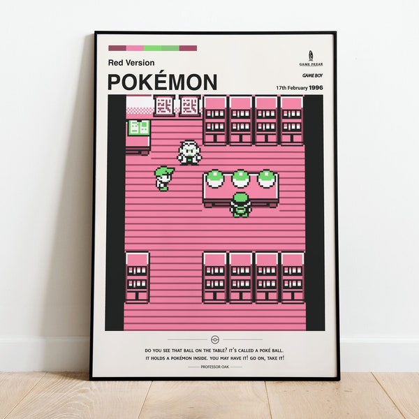 Pokémon (1996) for Gameboy - Video Game Poster, Minimalist, Red Version, Blue Version, Home Decor, Wall Art, Videogame Quotes, Gamefreak