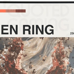 K&ouml;nnte beinhalten: Ein Poster f&uuml;r das Videospiel Elden Ring, mit einem wirbelnden, abstrakten Hintergrund mit einem Schwarm schwarzer Schmetterlinge. Der Titel "ELDEN RING" ist in fetter, schwarzer Schrift. Der Text "FROM SOFTWARE" und "25th February 2022" ist in kleinerer, wei&szlig;er Schrift.