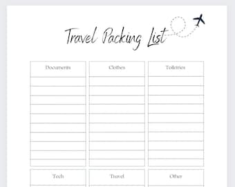 Travel Packing List | Printable PDF - Etsy
