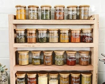 Apothecary Spice Rack, Farmhouse Pine Wood Kitchen Organizer, Large Handmade Counter Storage