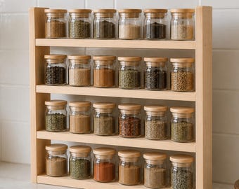 Apotheker-Gewürzregal, Küchenorganizer aus Kiefernholz im Landhausstil, große handgefertigte Ablagefläche für die Arbeitsfläche