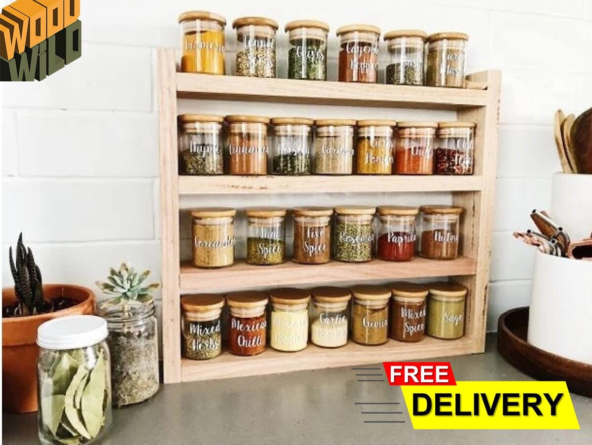 Hand-Made Modernist Wood Spice Jar Rack