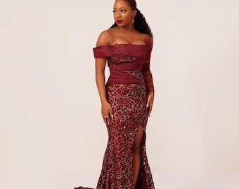 African Wedding Reception Dress, Prom Dress with Corset, Mermaid Evening Dress, Corset Evening Dress Y1459