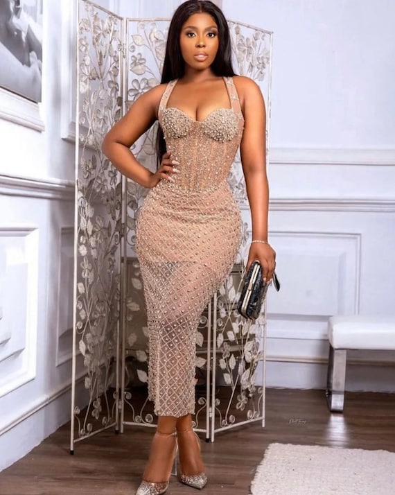 rose gold lace dress ZAPAKA Women Rose Gold Prom Dress Mermaid Beaded Ruched Sequin Corset  Evening Dress With Side Slit main image 0