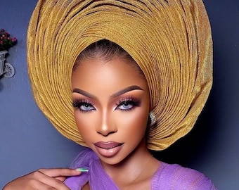 African autogele, ready to wear gele, African hat, traditional wedding hat, pre-tied headgear, headwrap, Headtie,