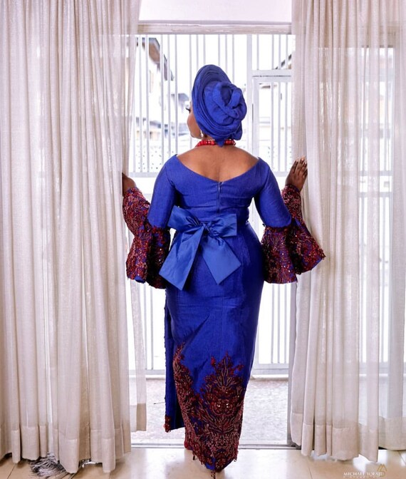 Party Dress, Wedding Dress, African Bride Dress, Blue Dress, Quality Aso Oke, Aso Ofi, Africa Dress, Prom Dress, Engagement Dress